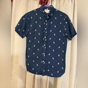 Men’s size medium navy French bull dog short sleeve button up